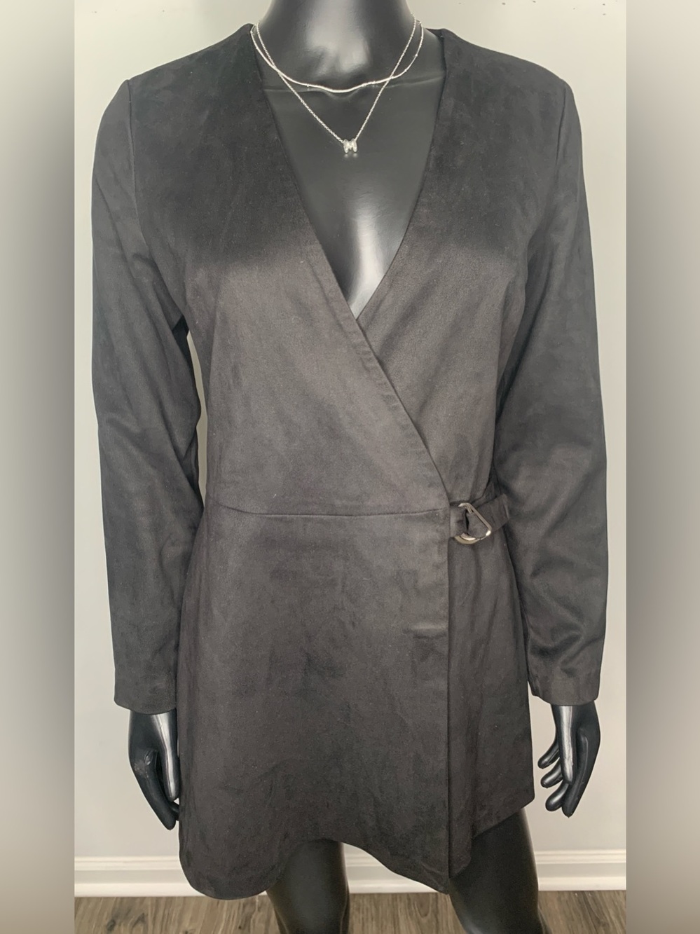 Zara Trafaluc Black Faux-Suede Wrap Skort